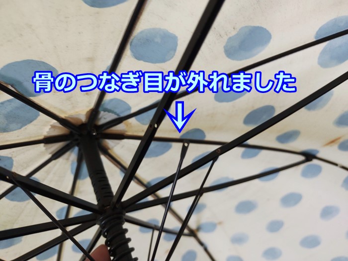 骨のつなぎ目が外れてしまった傘の写真